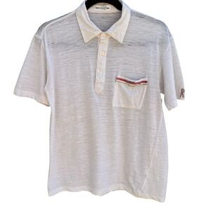 Richard Vintage 80s White Slub Knit Polo‎ Shirt Preppy Embroidered Tennis Mens M